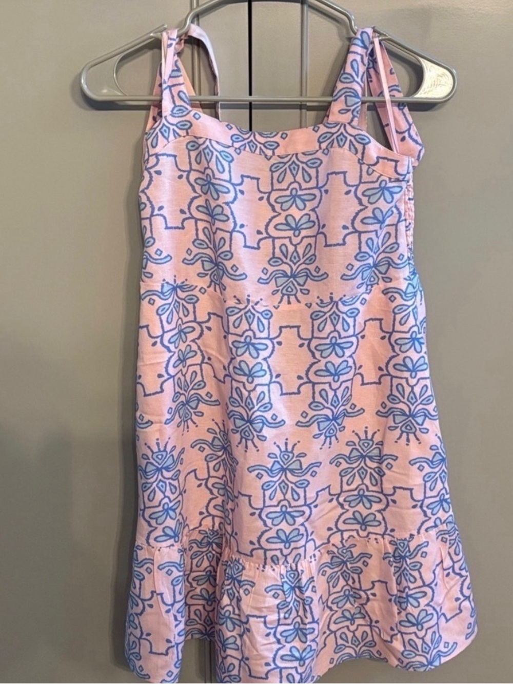 Light Pink Floral-Print Casual Sundress with Blue Pattern